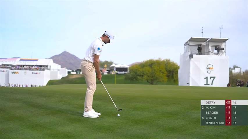 Thomas Detry sinks a 21-foot birdie putt on No. 17 at WM Phoenix Open
