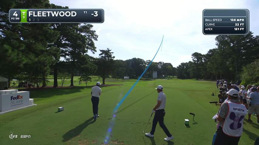 Tommy Fleetwood holes 20-foot shot for birdie on No. 4 at FedEx St. Jude