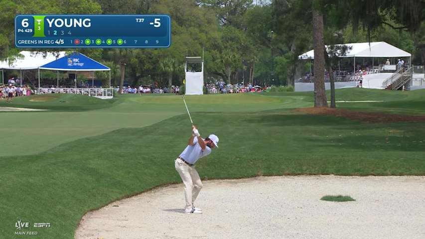 Cameron Young holes 23-foot shot for birdie on No. 6 at RBC Heritage