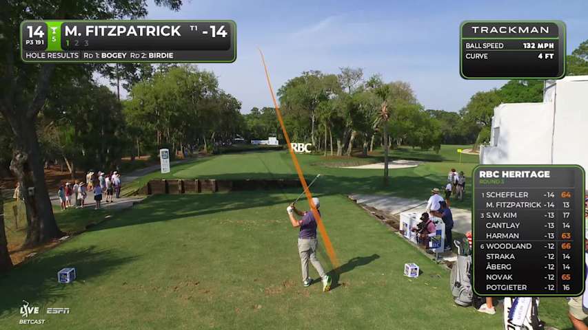 Matt Fitzpatrick holes 27-foot putt for birdie on No. 14 at RBC Heritage