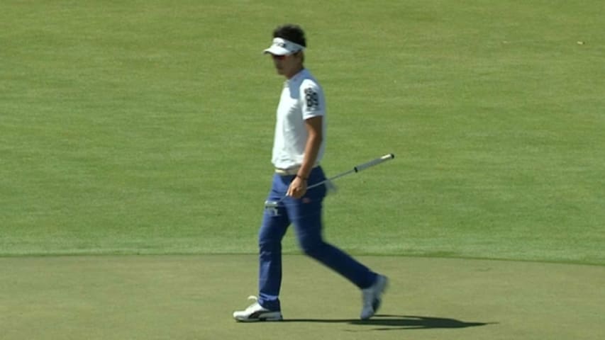 Hyung-Sung Kim makes birdie from off the green at Cadillac