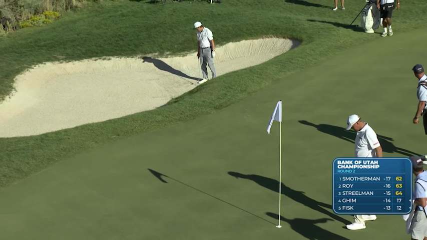 Dylan Wu holes 49-foot bunker shot for birdie on No. 15 at Bank of Utah