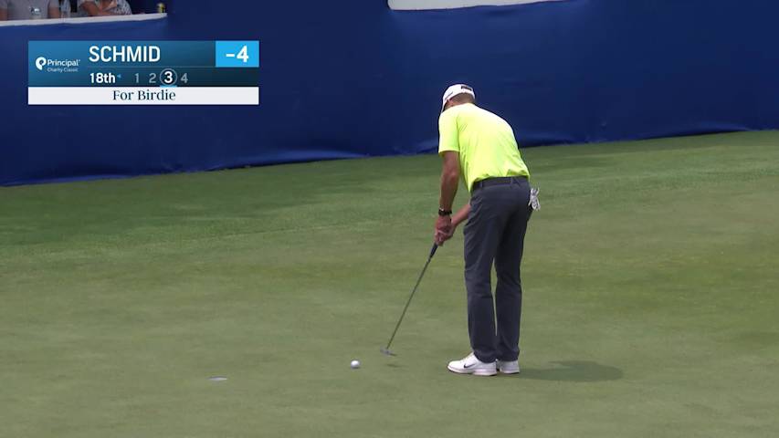 Jeff Schmid makes birdie on No. 18 at Principal Charity Classic