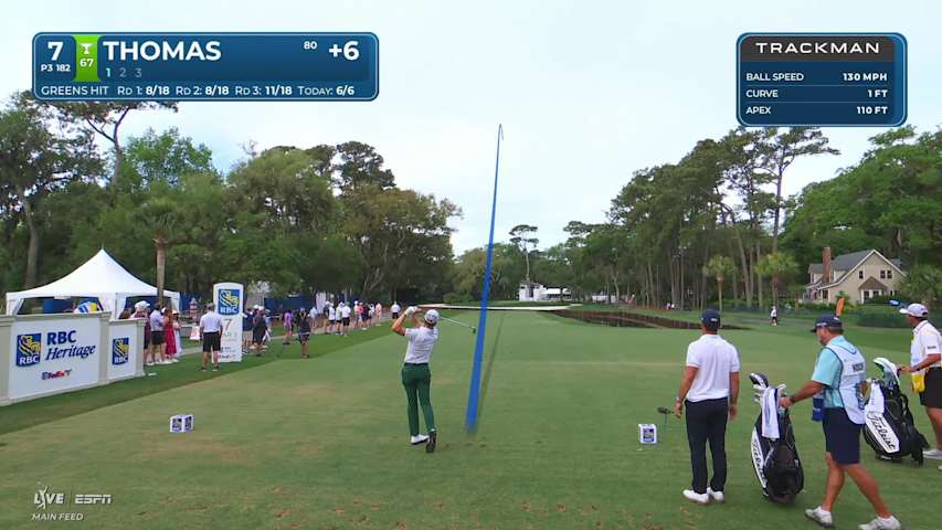 Justin Thomas hits tee shot to 12 feet, sets up birdie on No. 7 at RBC Heritage