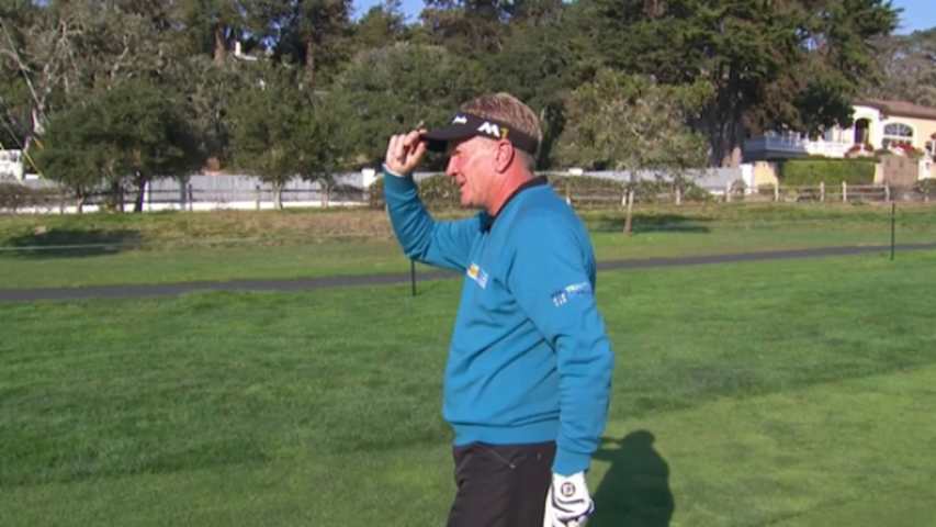 Paul Broadhurst stuffs a beautiful approach at First Tee Open