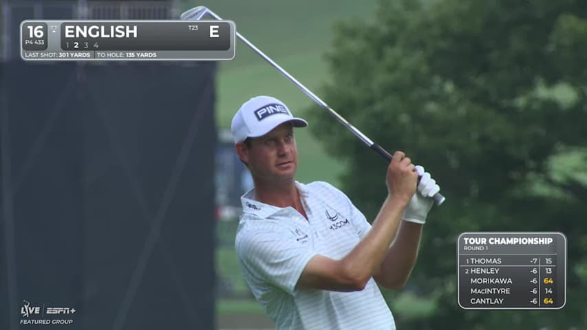 Harris English sinks a 31-foot birdie putt on No. 16 at TOUR Championship