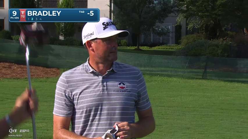 Keegan Bradley sinks 23-foot birdie putt on No. 9 at Wyndham