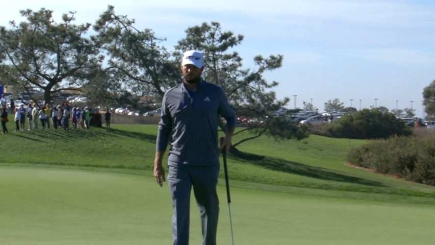 Blake Adams drains long birdie putt at Farmers