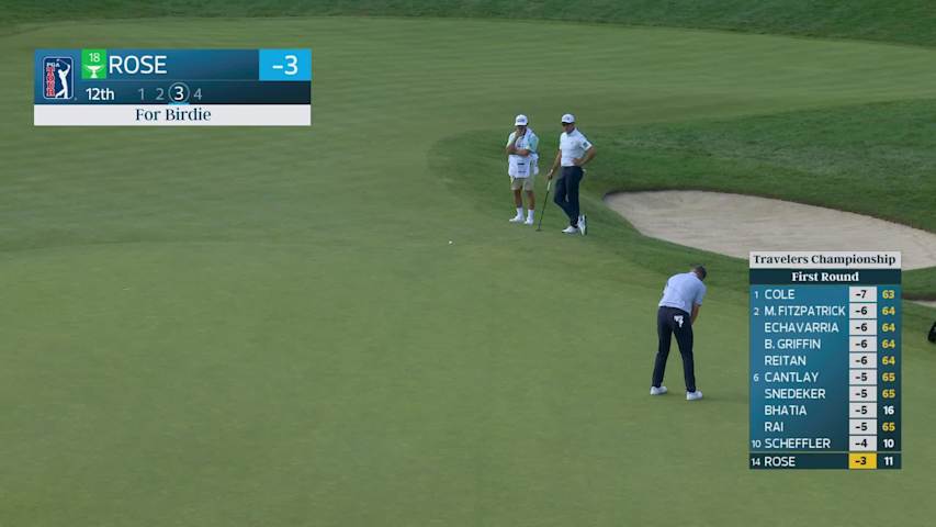 Justin Rose sinks 29-foot birdie putt on No. 12 at Travelers