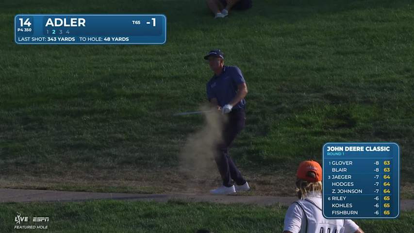 Patrick Adler drains 6-foot birdie putt on No. 14 at John Deere