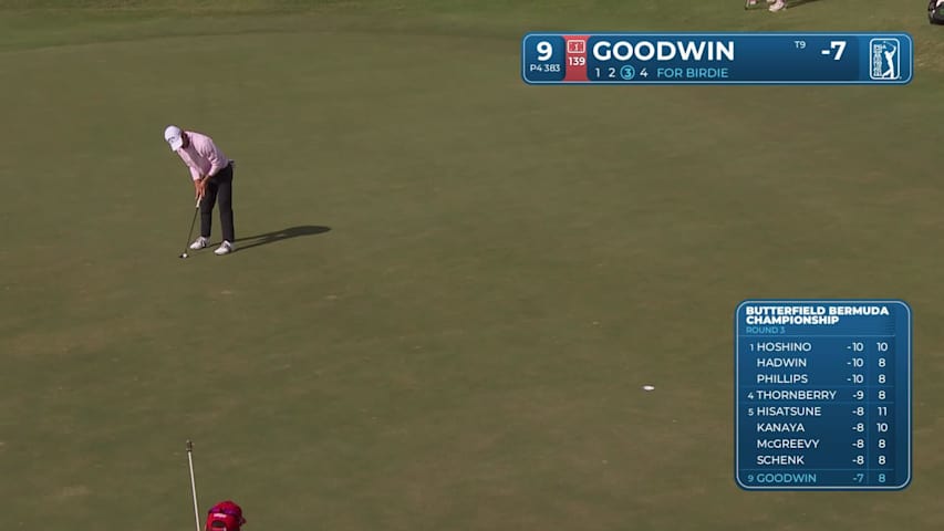 Noah Goodwin sinks long putt for birdie on No. 9 at Butterfield Bermuda