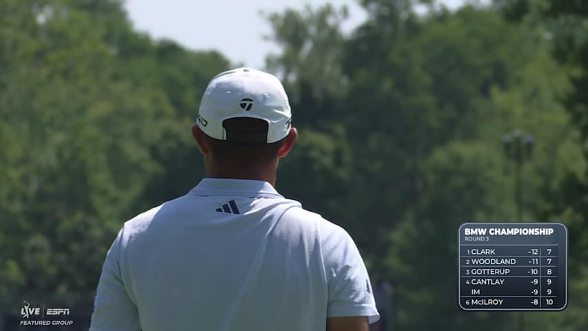 Collin Morikawa sinks 15-foot putt for birdie on No. 12 at BMW Championship