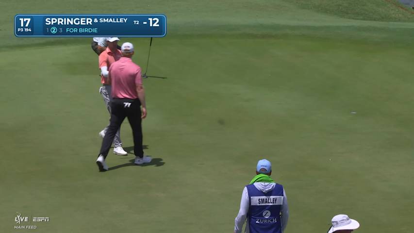 Smalley/Springer sinks a 36-foot birdie putt on No. 17 at Zurich Classic