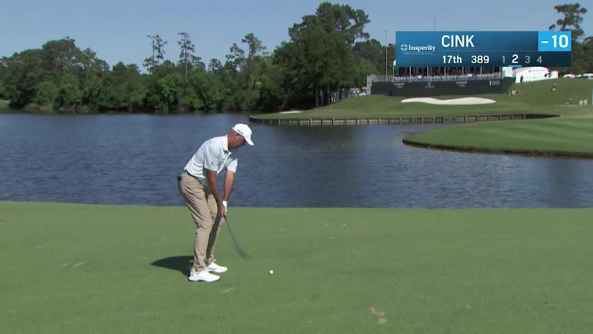 Stewart Cink holes out for birdie on No. 17 at Insperity Invitational Round 3