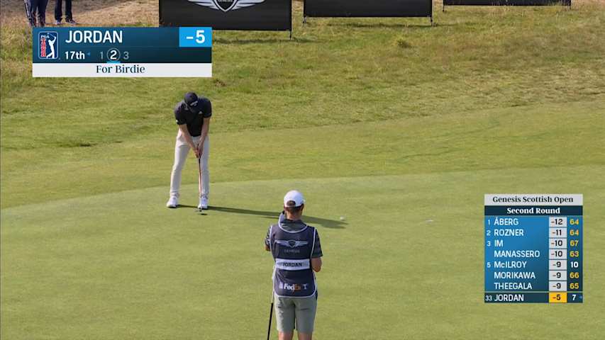 Matthew Jordan buries putt for birdie at Genesis Scottish Open