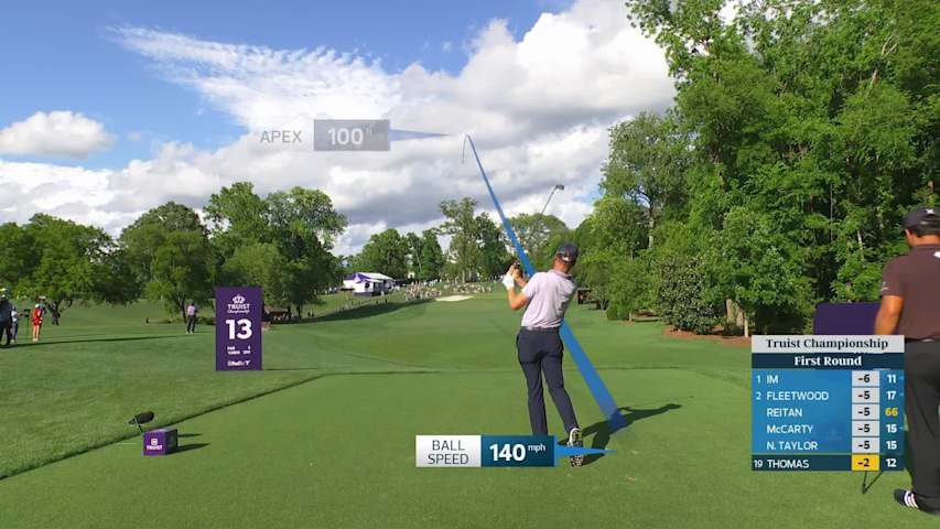 Justin Thomas sinks 32-foot putt for birdie on No. 13 at Truist Championship