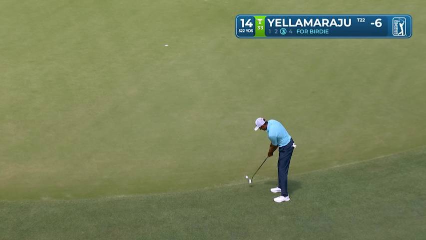 Sudarshan Yellamaraju holes out 35-foot birdie putt on No. 14 at Texas Children's
