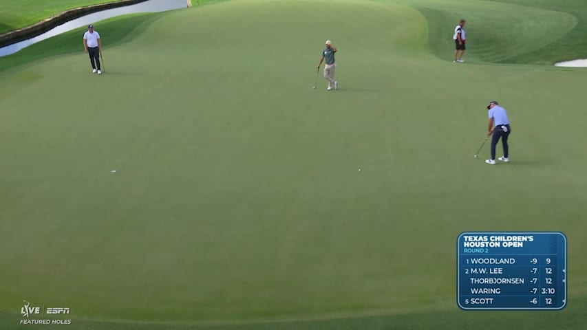 Max McGreevy sinks 31-foot birdie putt on No. 9 at Texas Children's