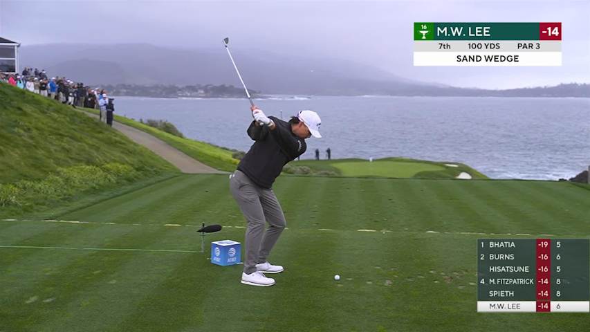 Min Woo Lee hits 102-yard tee shot to 8 feet, sets up birdie on No. 7 at AT&T Pebble Beach