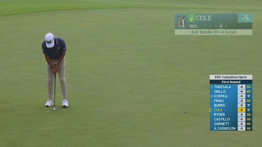Eric Cole sinks 8-foot putt for birdie on No. 18 at RBC Canadian