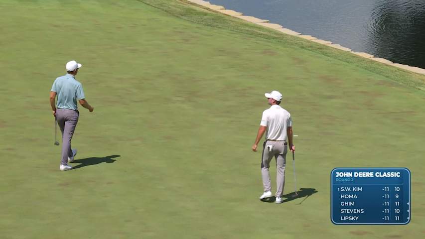 Seamus Power sinks a 25-foot birdie putt on No. 18 at John Deere