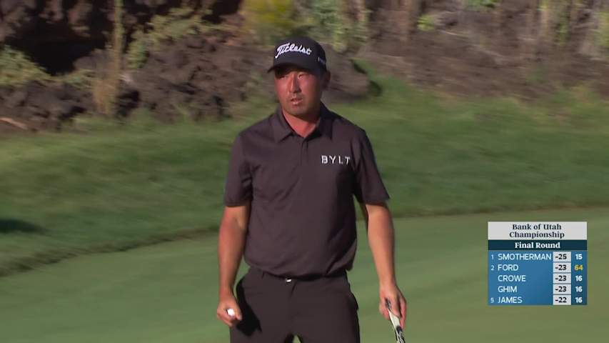 Doug Ghim sinks 21-foot birdie putt on No. 16 at Bank of Utah