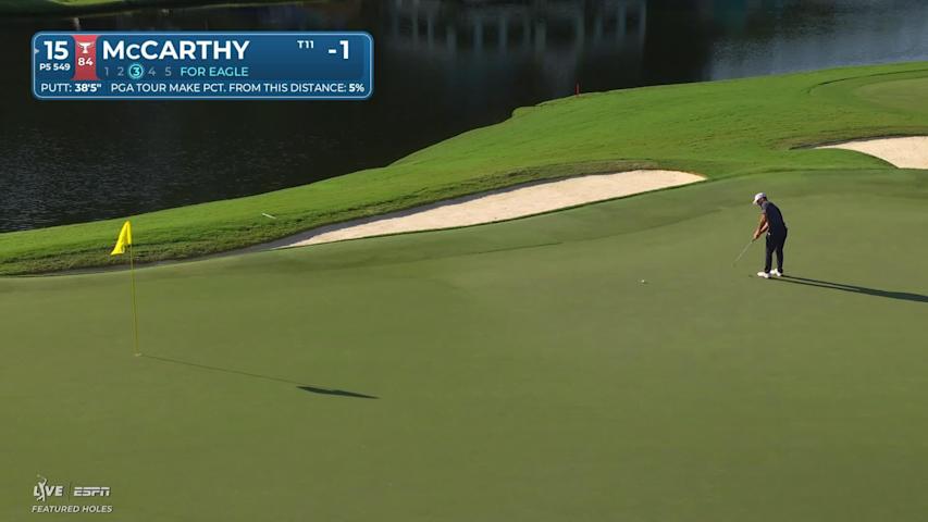 Denny McCarthy drains 4-foot putt for birdie on No. 15 at Wyndham