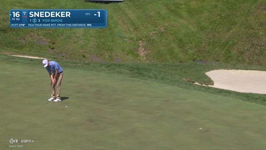 Brandt Snedeker sinks a 21-foot birdie putt on No. 16 at John Deere