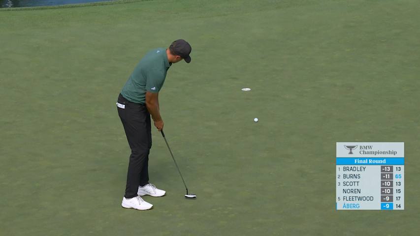 Ludvig Åberg curves in 13-foot birdie putt at BMW Championship