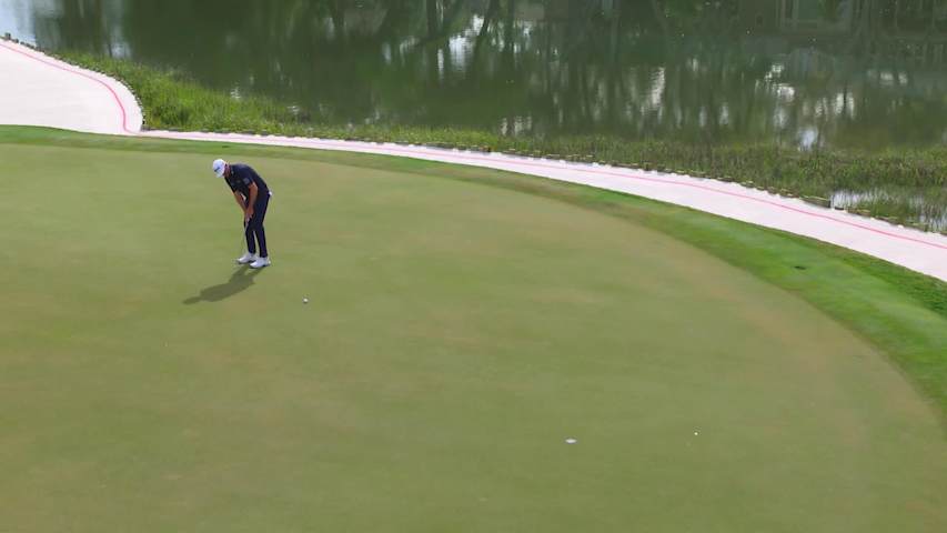 Taylor Pendrith sinks 27-foot birdie putt on No. 17 at RBC Heritage