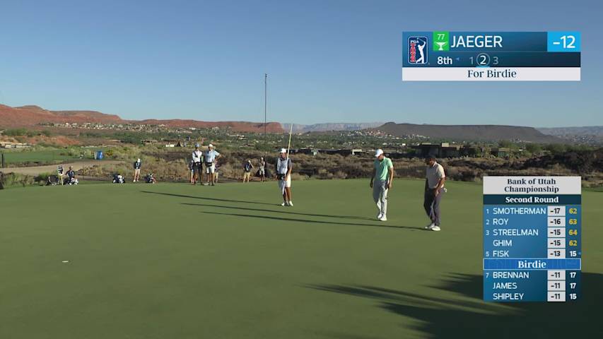 Stephan Jaeger sinks 27-foot putt for birdie on No. 8 at Bank of Utah