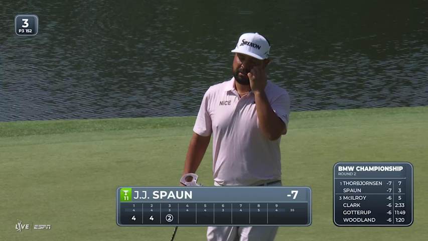 J.J. Spaun sinks 27-foot birdie putt on No. 3 at BMW Championship