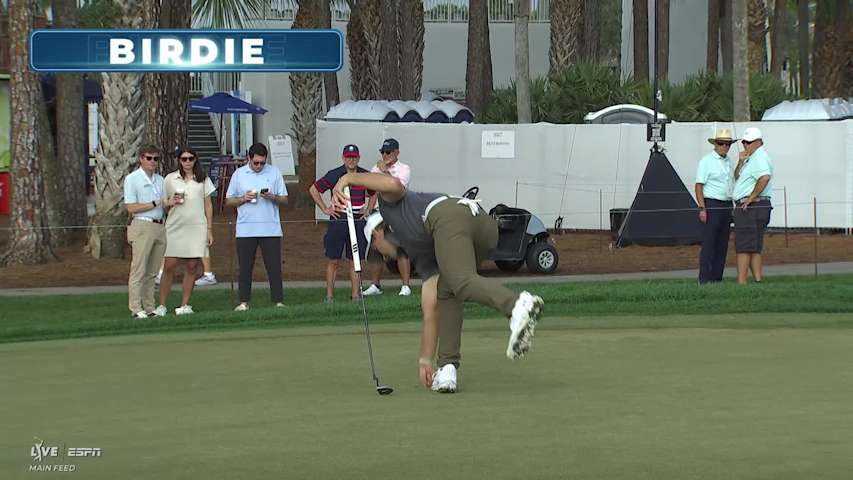 Rasmus Neergaard-Petersen chips in from 60 feet for birdie on No. 3 at Cognizant Classic