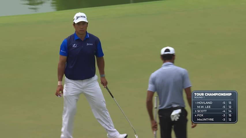 Hideki Matsuyama drains 12-foot birdie putt on No. 8 at TOUR Championship
