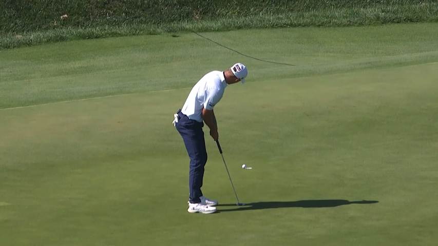 Tim Widing's birdie putt finds the edge of the cup at Korn Ferry Tour Champ