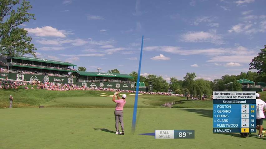 Rory McIlroy gets up-and-down from 117 yards for birdie on No. 14 at the Memorial