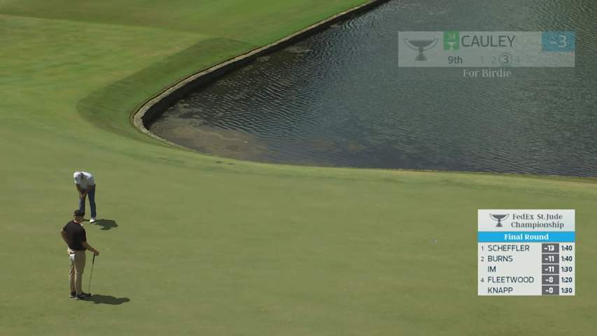 Bud Cauley sinks 28-foot birdie putt on No. 9 at FedEx St. Jude