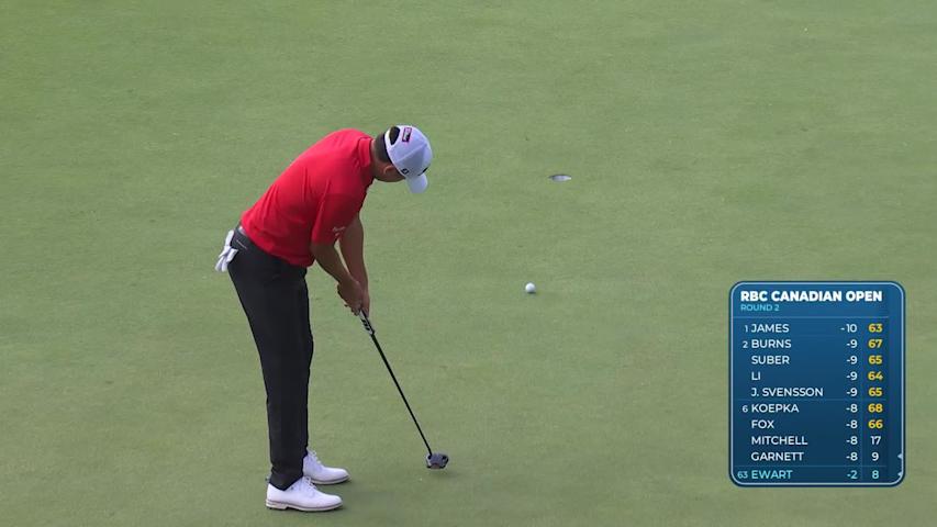 A.J. Ewart taps in from 4 inches for birdie on No. 18 at RBC Canadian