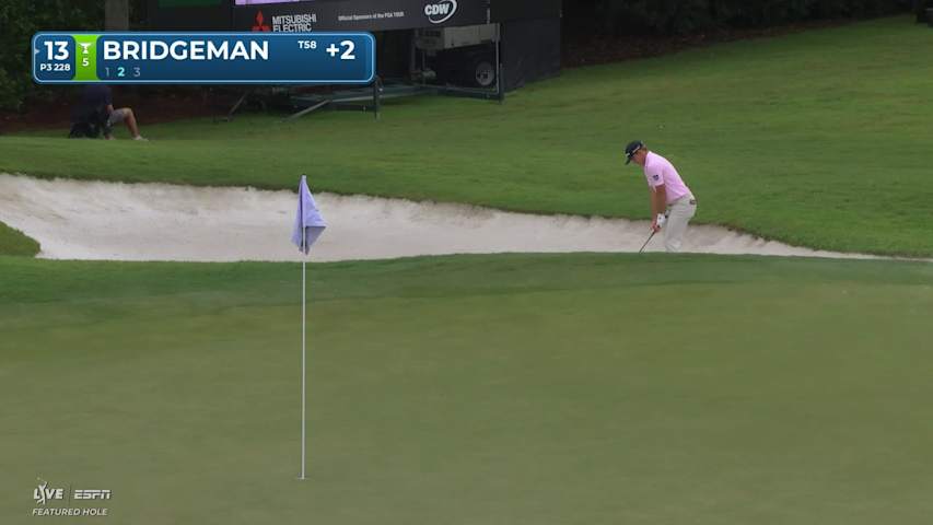 Jacob Bridgeman holes out from the bunker for birdie on No. 13 at Cadillac