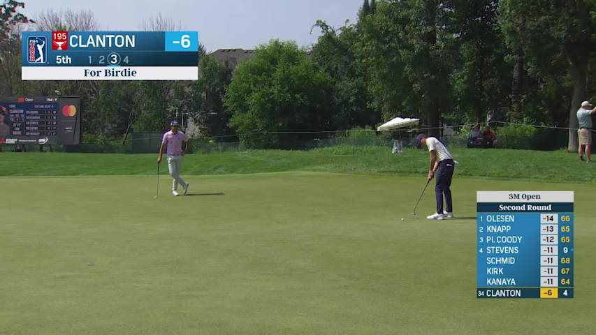 Luke Clanton sinks a 23-foot birdie putt on No. 5 at 3M Open