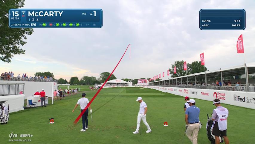 Matt McCarty sinks a 23-foot birdie putt on No. 15 at Rocket Classic