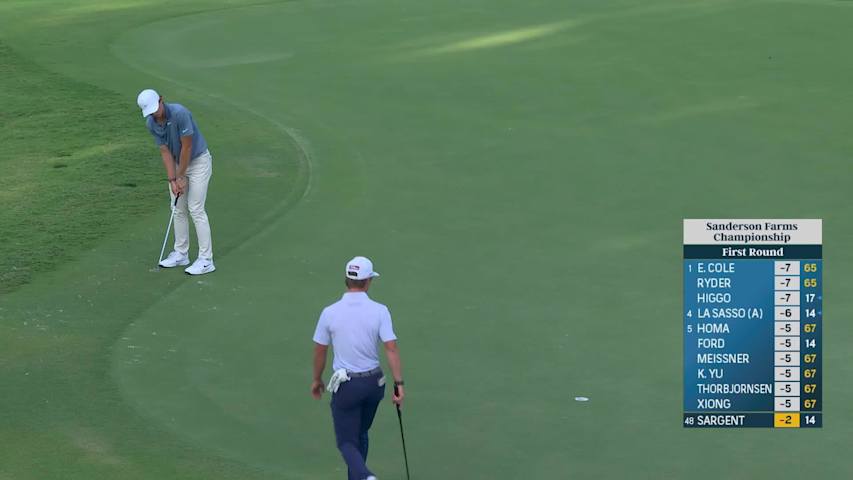 Gordon Sargent holes out from 18 feet for birdie on No. 15 at Sanderson Farms
