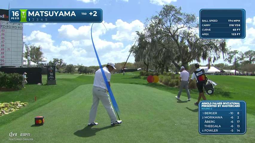 Hideki Matsuyama holes 37-foot eagle putt on No. 16 at Arnold Palmer