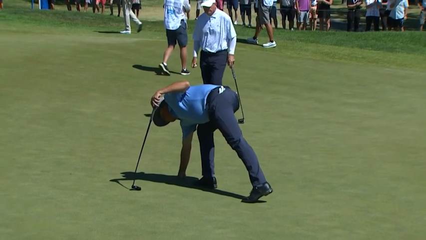Kirk Triplett nearly holes his approach shot at Shaw Charity