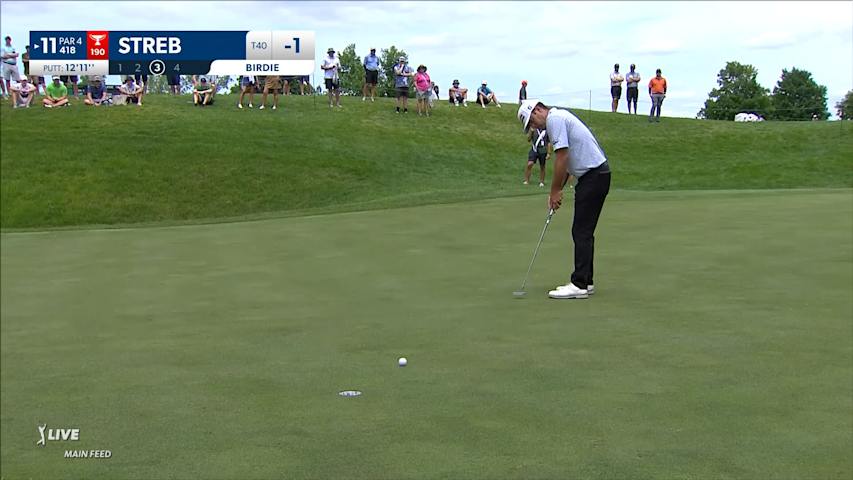 Robert Streb sinks in a 12- foot putt for birdie at John Deere