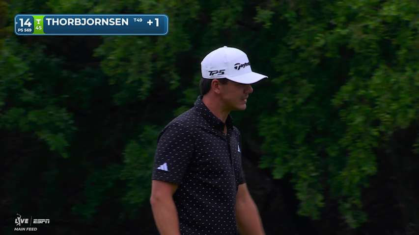 Michael Thorbjornsen drains 5-foot birdie putt on No. 14 at Valero