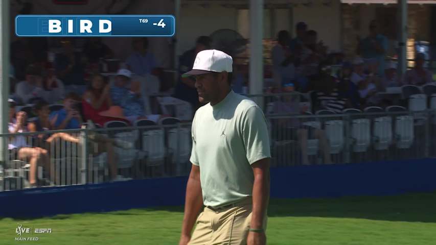 Tony Finau sinks 39-foot birdie putt on No. 10 at Wyndham