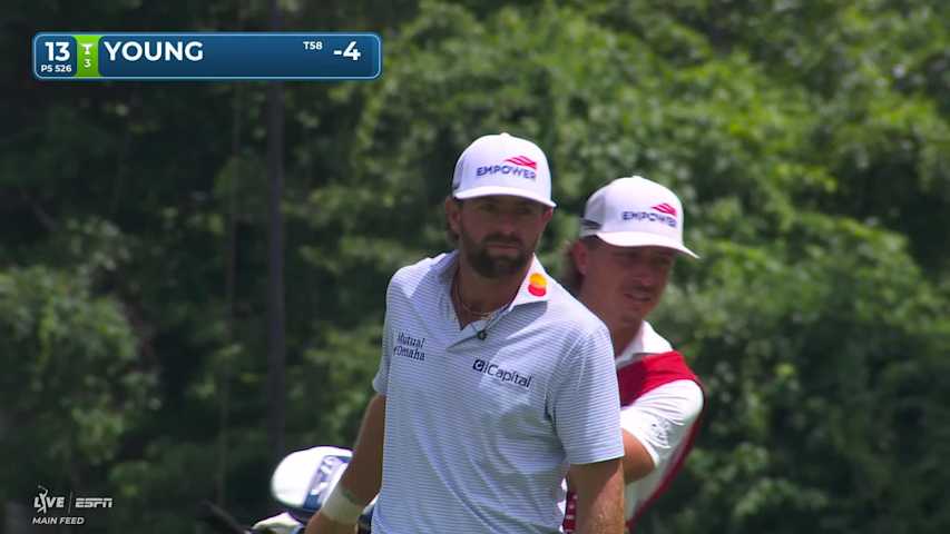 Cameron Young taps in for birdie on No. 13 at Travelers