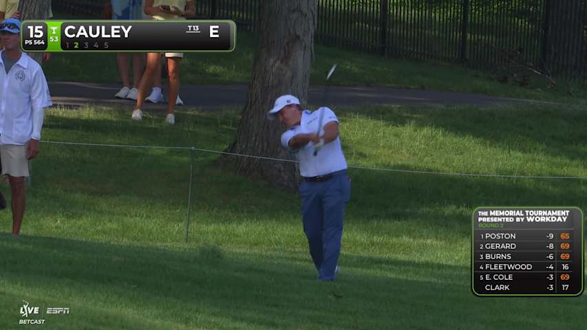 Bud Cauley's 100-yard approach sets up birdie on No. 15 at the Memorial
