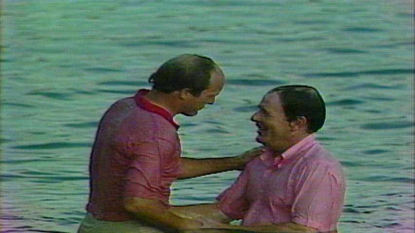 Jerry Pate goes swimming with Pete Dye and Deane Beman